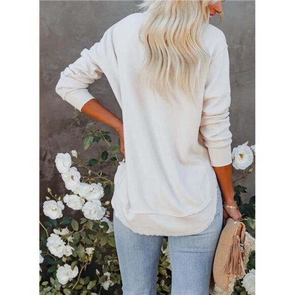 Oversized Crewneck Sweatshirt with Side Split - Casual Loose Fit Pullover Top - Picture 4 of 6